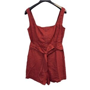 House of Harlow Linen Blend Sleeveless Romper Women's S Rust Brown Belted